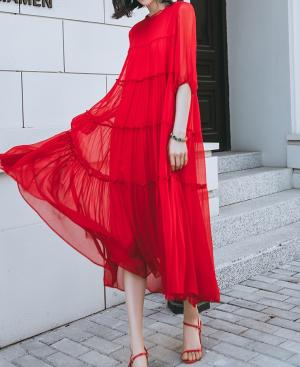 Шикарна червона шовкова сукня MIU MIU-598