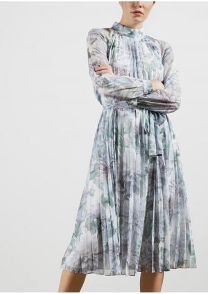 Плиссированное шифоновое платье Miu Miu-398 с цветочным принтом