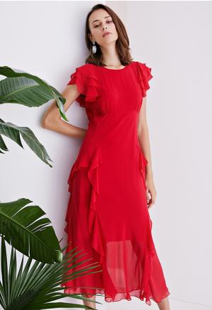 Шикарна червона стильна шовкова сукня MIU MIU-679